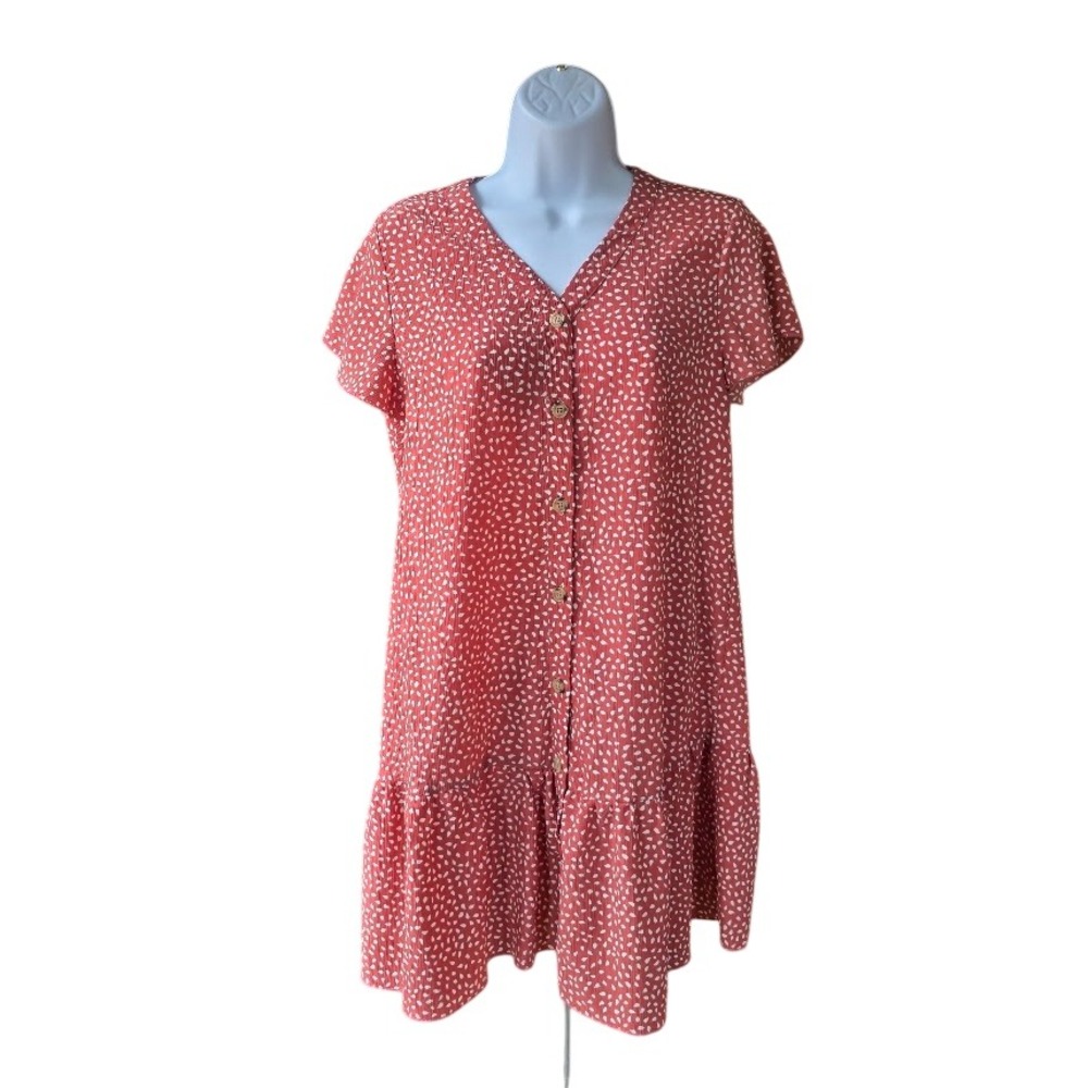 Crepe Gauze Button Front Mini Dress Womens M Rust Orange Boho Cottagecore Summer